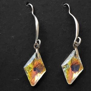 Aurora Borealis Rhombus Cut Crystal Dangle Earrings